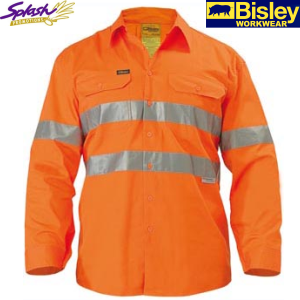 BS6897 - Cool Lightweight Gusset Cuff Hivis Mens Shirt With 3M Reflective Tape - Long Sleeve